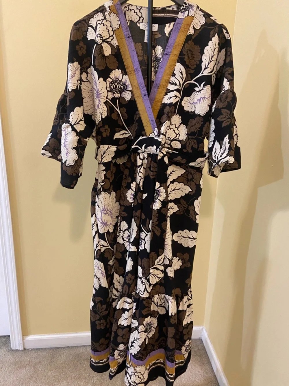 sofia by sofia vergara Black Dress with Cream, Brown & Purple Floral Print - Picture 1 of 4